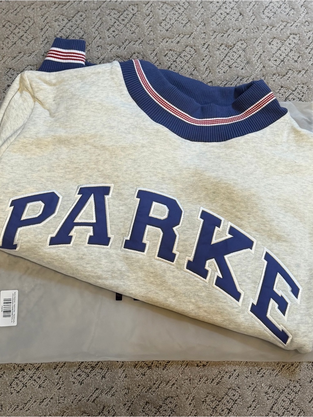 PARKER  NWT Sweatshirt - Gray with Navy Red Trim L/XL - Picture 2 of 3